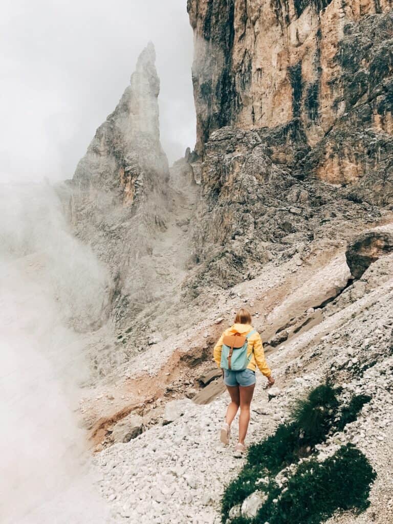 Female mountain hiker hiking mountain